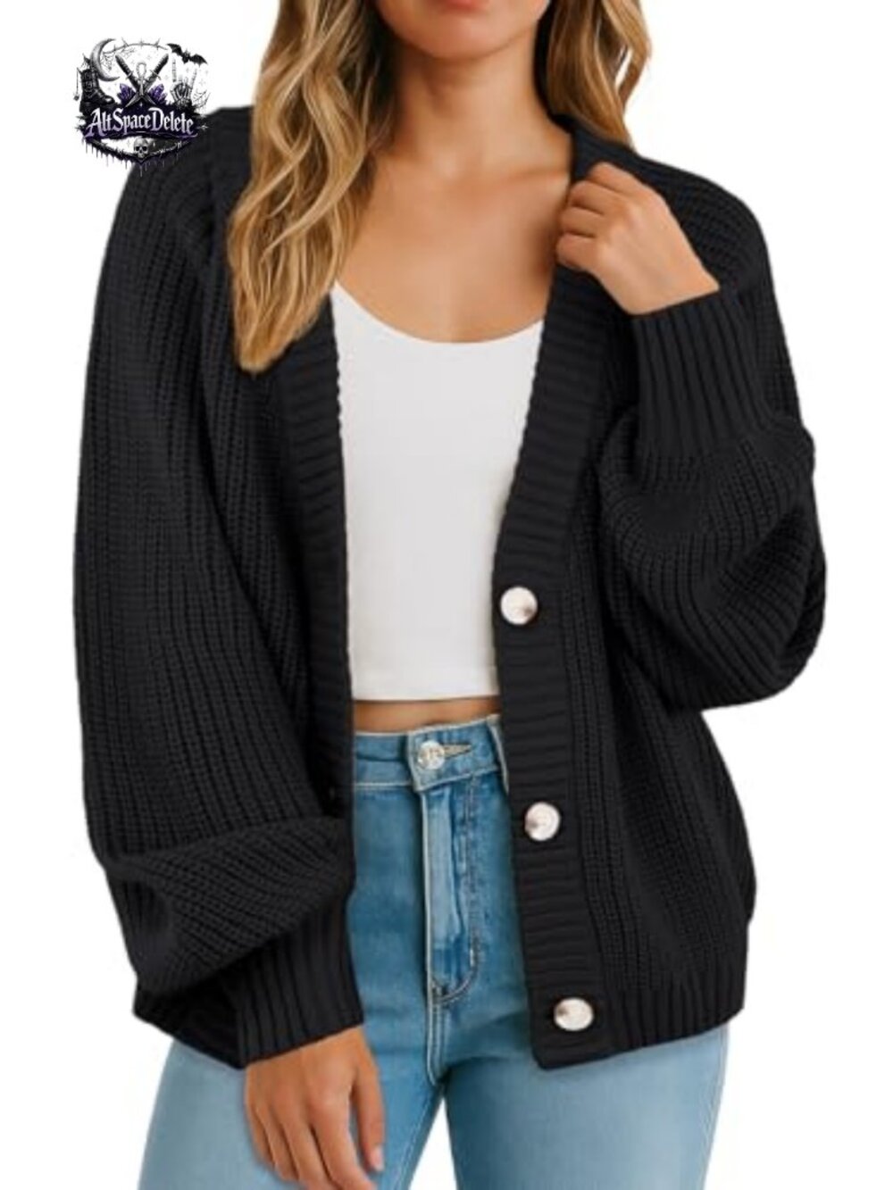 Chunky Knit Cardigan V-Neck Button Down Long Sleeve Sweater